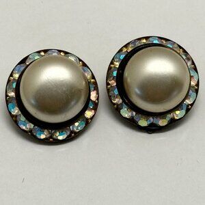 Vintage AB rhinestone pearl earrings